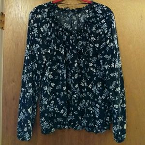 IMNYC peasant top blue with blue and white flowers